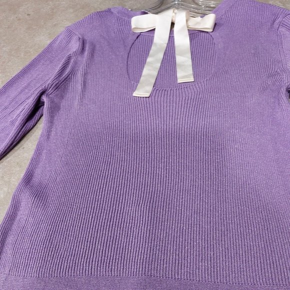 MASSIMO DUTTI Long Sleeve Knit Ribbon Tie Back Sweater - Purple - Size Large - Picture 6 of 8